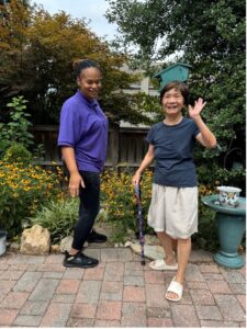 Lin sharing her gardening skills.